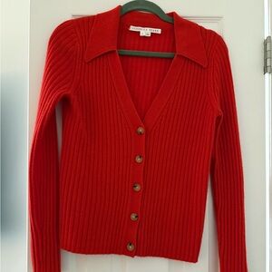 Red V-Neck Button-Up Sweater
